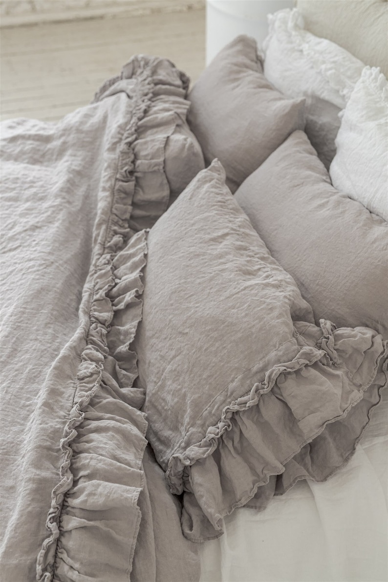 LINEN DUVET COVER. Rustic style ruffle duvet cover with double ruffles all around. image 4