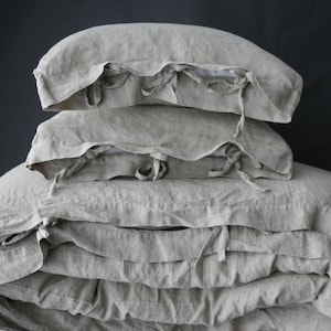LINEN DUVET COVER set of duvet cover and pillowcases with ties. Natural French pure linen bedding set.