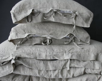 LINEN DUVET COVER set of duvet cover and pillowcases with ties. Natural French pure linen bedding set.