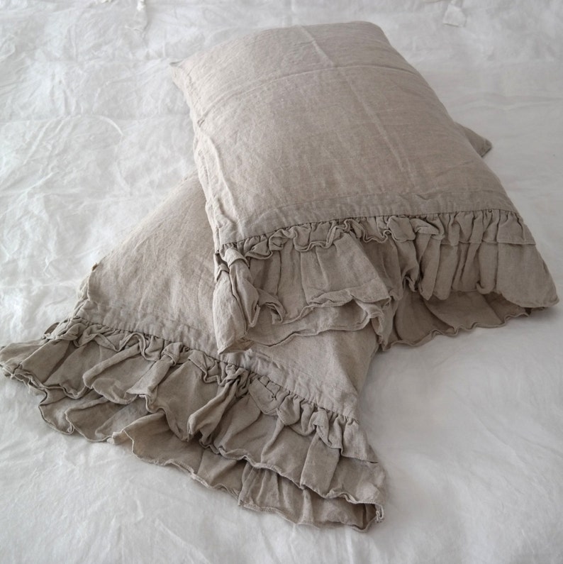 Linen pillowcase with ruffles standard queen king euro Etsy