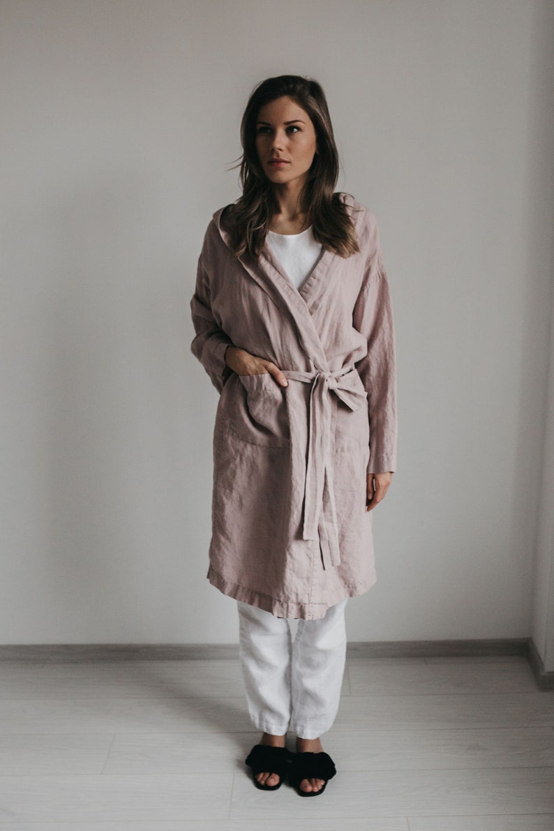 LINEN ROBE JUDY with Hood , linen wrap dress, wrap robe Bild 2