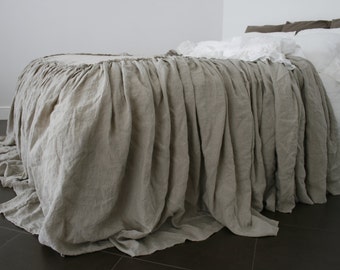 LINEN COVERLET dust ruffle. Ruffled linen bedspread, dust ruffle. Washed and softened. Made by MOOshop.*4