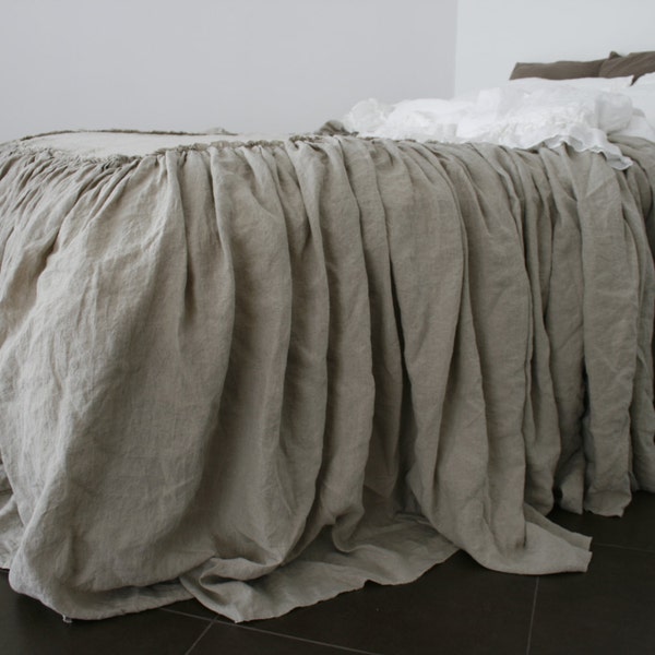 LINEN COVERLET dust ruffle. Ruffled linen bedspread, dust ruffle. Washed and softened. Made by MOOshop.*4