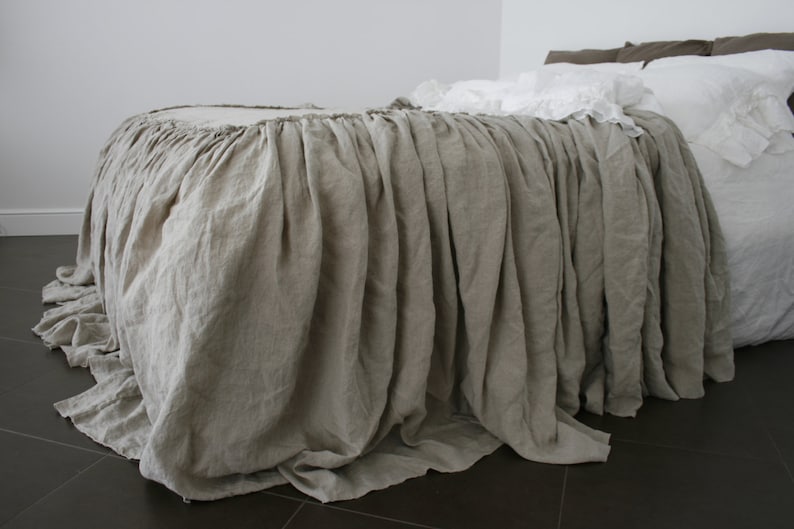 LINEN COVERLET dust ruffle. Ruffled linen bedspread dust Etsy