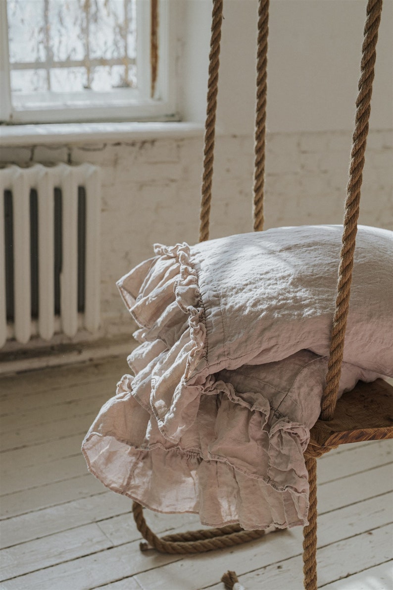 LINEN DUVET COVER. Rustic style ruffle duvet cover with double ruffles all around. image 8