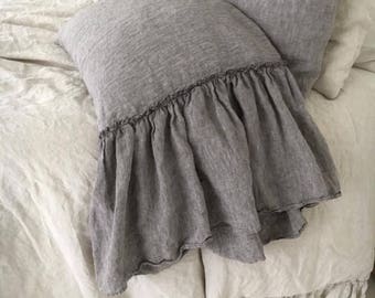 Linen  pillowcase with ruffles standard, queen, king, body pillow size. Softened & stonewashed. MOOshop new*24