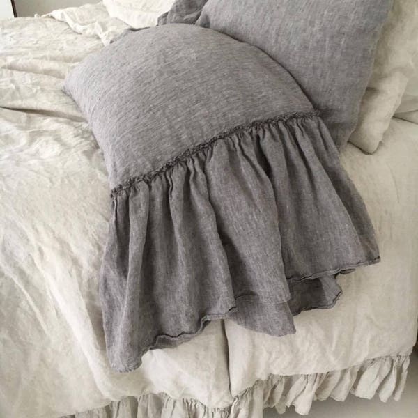 Linen  pillowcase with ruffles standard, queen, king, body pillow size. Softened & stonewashed. MOOshop new*24