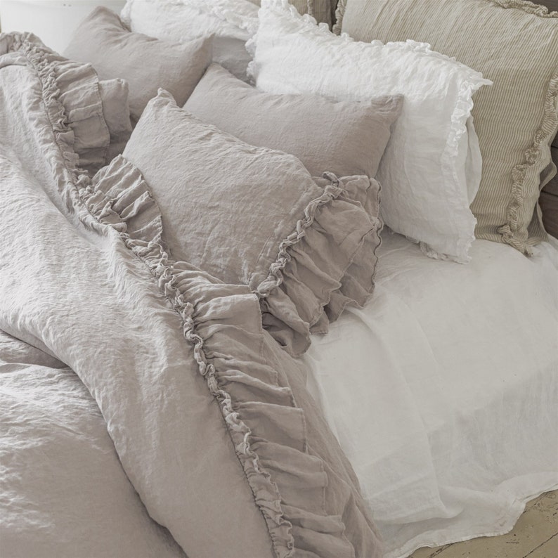 LINEN DUVET COVER. Rustic style ruffle duvet cover with double ruffles all around. image 6