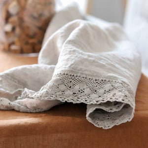 Linen tablecloth with lace. Round, square, rectangular table linens. Farmhouse Table Cloth,Rustic Table, Country Tablecloth, Natural linen image 2