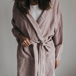 LINEN ROBE JUDY with Hood , linen wrap dress, wrap robe image 7