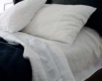 LINEN SHEETS SET of 4 pieces. France linen top sheet, fitted sheet and two pillowcases. Made by MOOshop.new*77