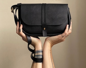 Eva Handbag, black leather bag, leather bag, black leather purse, womens black bag, black work bag, womens black bag,