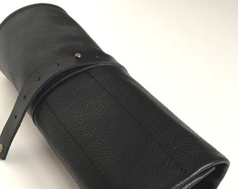 PERSONALISED Black leather scissor case, leather scissor roll, leather tool roll, barber gift, hairdresser gift, birthday gift, scissor case