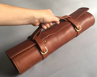 Leather Knife Roll, Tan Leather Knife Case
