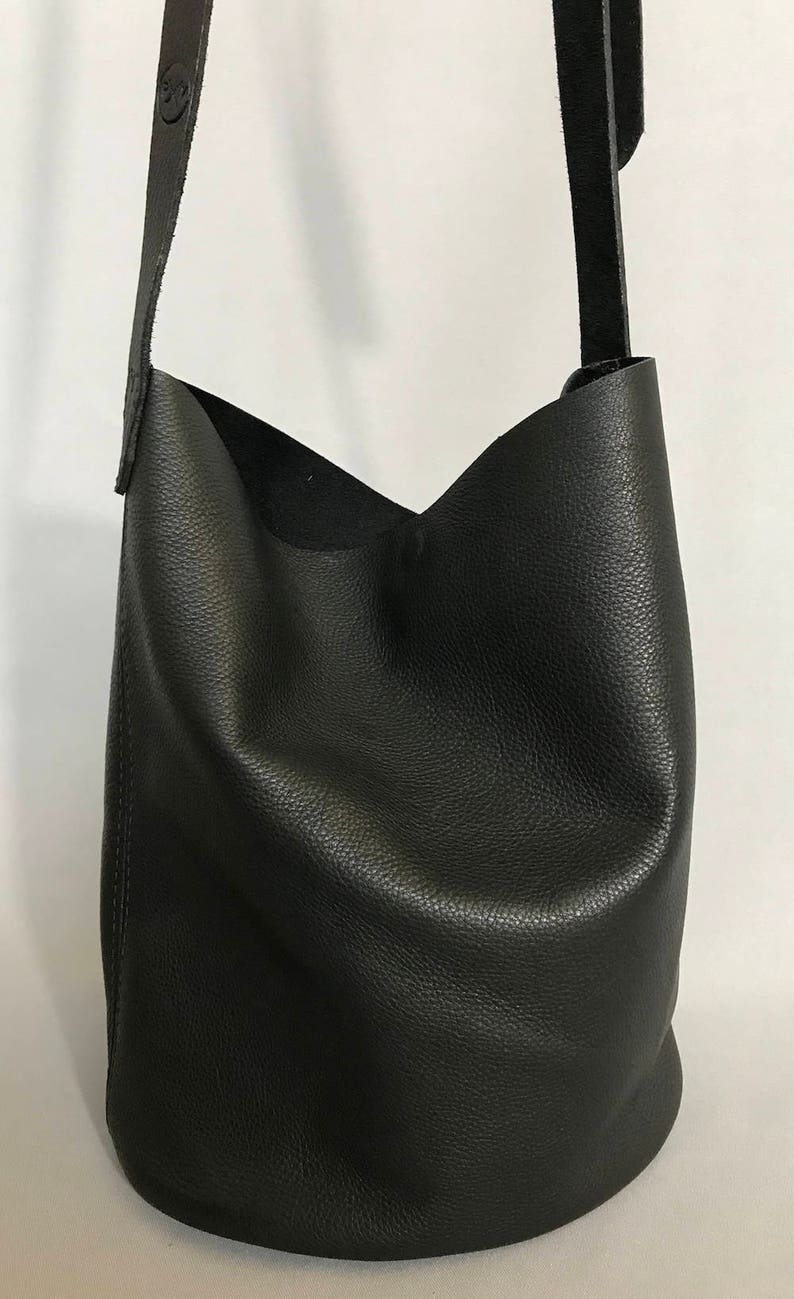 Leather Bucket Bag Black Leather Shoulder Bag Bucket Bag | Etsy