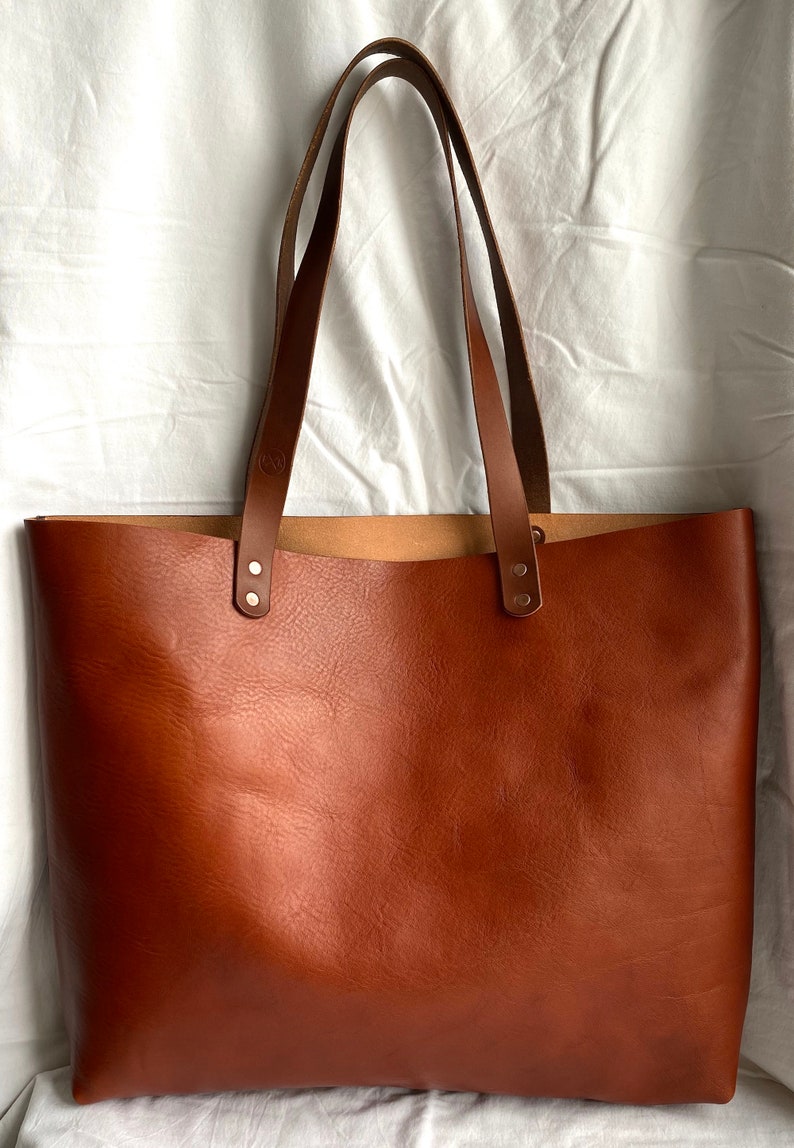 Brown Leather Tote Bag Brown Leather Shoulder Bag Large Etsy UK