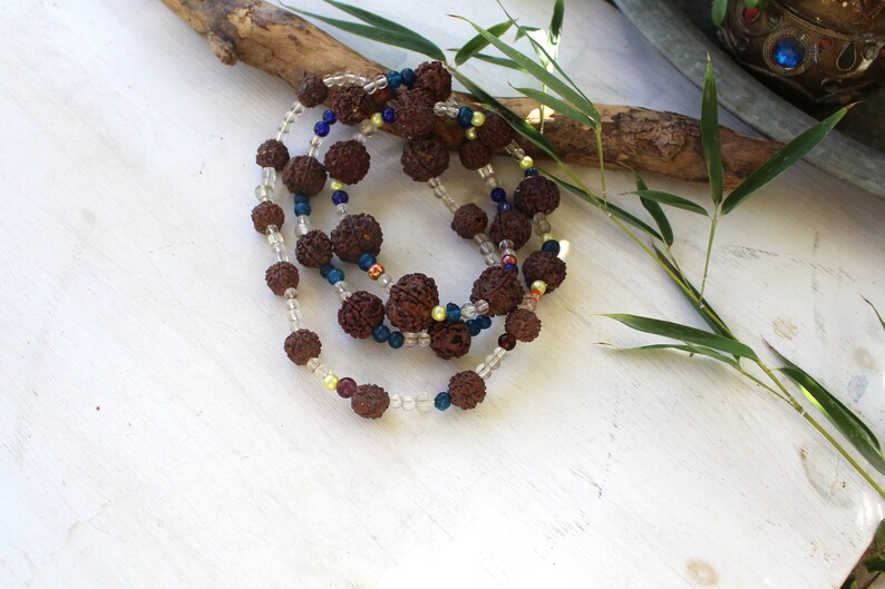 Handmade Ethnic-Tribal Necklace Boho Jewelry Rudraksha /& Glass India Necklace Yoga Jewelry