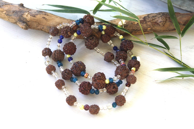 Handmade Ethnic-Tribal Necklace Boho Jewelry Rudraksha /& Glass India Necklace Yoga Jewelry