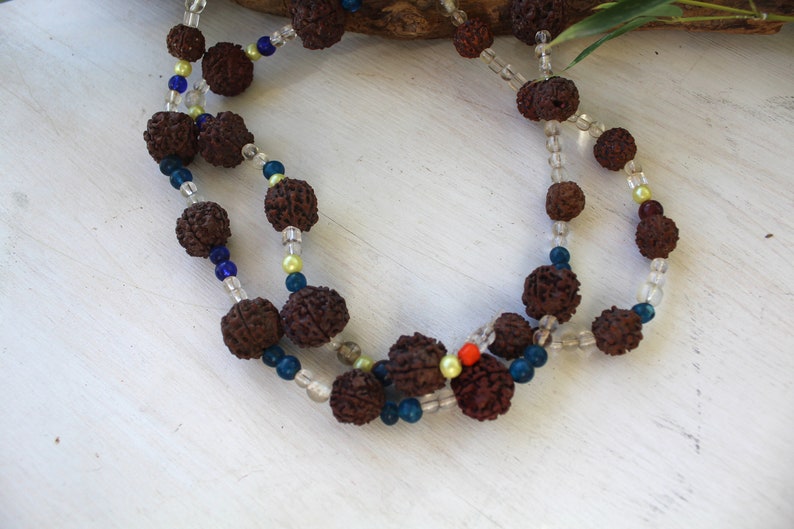 Handmade Ethnic-Tribal Necklace Boho Jewelry Rudraksha /& Glass India Necklace Yoga Jewelry