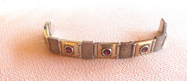 Quality Vintage  1960s Sterling Silver Bracelet with Gold Overlay And Set With Amethyst Stones