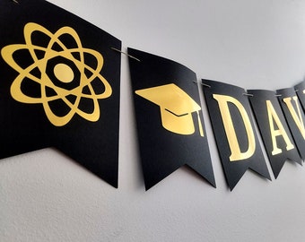 Black and Gold Graduation Banner Party Decorations with custom symbol, Custom Name Congrats Banner Class of 2024 Graduation Chose any color.