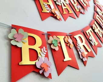 Happy Birthday Banner, Custom Name Birthday Decor, Any age ONE 50th 60th 70th 80th 90th 100th Wildflower Birthday Adult Birthday Decorations