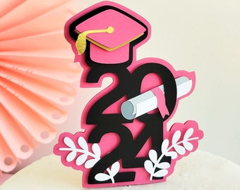 Pink Graduation Cake Topper, Personalizable Graduation Cake Topper, Grad Party decor, Congrats grad, Graduation Party, Graduation 2024