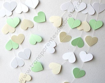 Wedding Garland, Mint Green Ivory Garland, Rustic Wedding decor, Mint to Be decor, Mint Ivory Bridal Shower, Heart Garland, White, KCO-3057