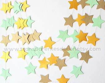 Gender reveal Twinkle Twinkle Little Star, One birthday, Star Baby Shower decorations, Star garland, Mint gold star garland