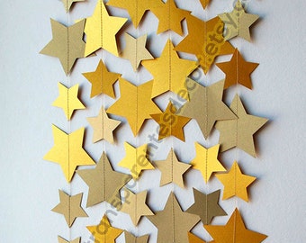 Christmas decorations Gold star garland Tree ornament Gold Christmas decor Antique gold garland decorations Star Baby Shower Paper garland