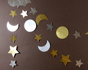 I Love you to the Moon and back decorations, Gold Silver Moon and Stars Garland, Twinkle Little Star, Moon and Stars Nursery Decor, Favors