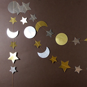 I Love you to the Moon and back decorations, Gold Silver Moon and Stars Garland, Twinkle Little Star, Moon and Stars Nursery Decor, Favors