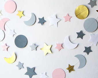 Love You to the Moon and Back Baby Shower Decorations, Pink Gray & Gold Moon and Stars Christmas Gift, Twinkle Little Star, Nursery Decor