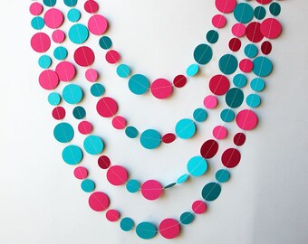Teal & Hot Pink Garland, Spring Decor, Wedding Decor, Paper garland, Bridal Shower Decor, Wedding Decoration, KC-1207