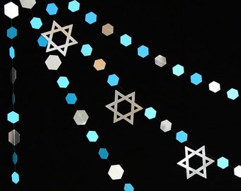 Star of David Garland, Jewish Holiday Decoration, Sukkot Star of David Garland, Jewish Star, Hanukkah Decoration, Silver Star Garland, Gift