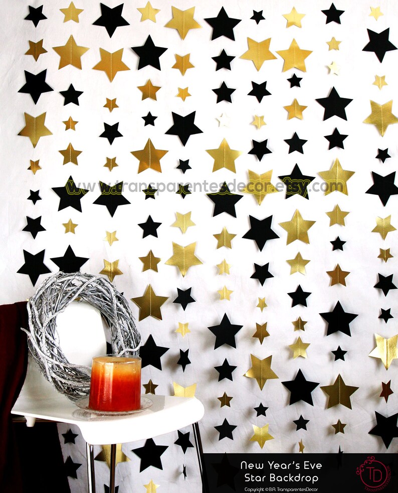 New Year S Eve Backdrop Decorations Black Gold Star Garland Party Photo Booth Wall Decor