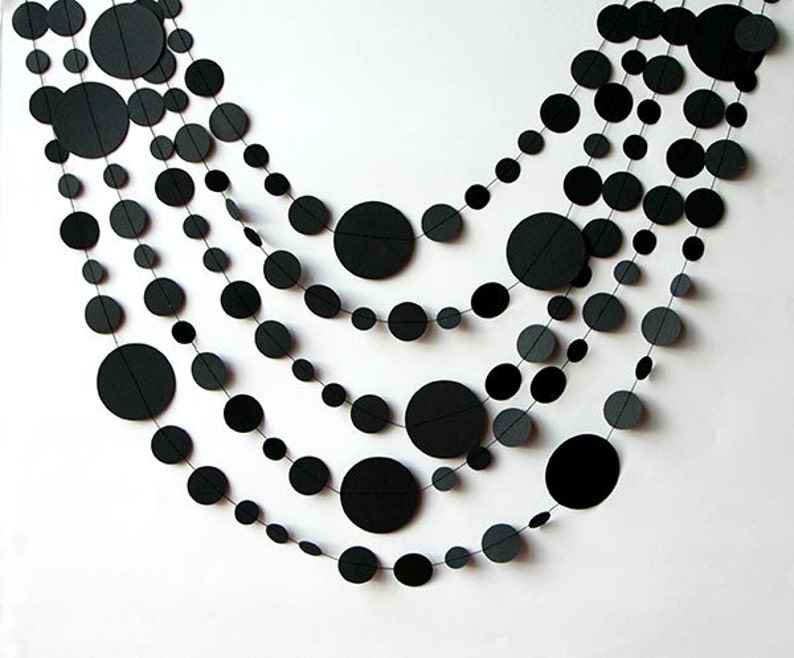 Halloween decor, Black Paper garland, Birthday Decorations, Wedding decorations, Circle paper garland, Home decor, KC-1072 image 2