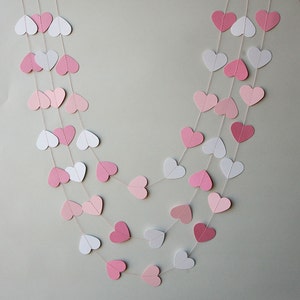 Pink & white heart garland, Girl's Baby Shower decorations, Wedding garland, Bridal shower decor, Nursery decor, Spring decoration, KCO-3055