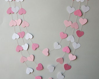 Pink & white heart garland, Girl's Baby Shower decorations, Wedding garland, Bridal shower decor, Nursery decor, Spring decoration, KCO-3055