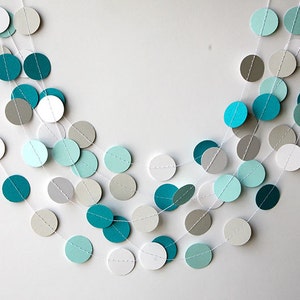 Teal white and gray paper garland, Backdrop, Wedding decoration, bridal shower, Birthday party decor, Paper circle garland, KC-1061