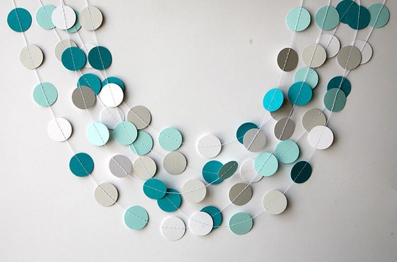 Teal white aqua and gray paper garland, Teal garland, Wedding decoration, bridal shower, Birthday party decor, Paper garland, KC-1061 Il_570xn