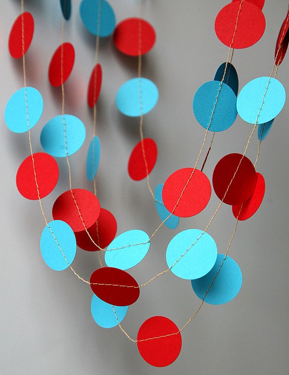 Aqua Red Garland Party Decorations Circus Garland Paper Etsy