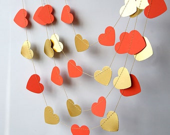 Wedding decorations, Gold & coral heart garland, Bridal shower decorations, Gold wedding, Valentine decor, Garland, Wedding decor, KMCO-3503