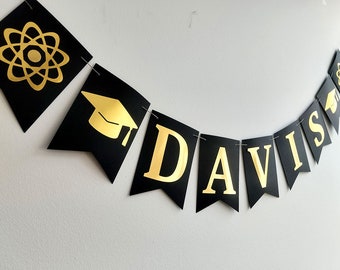 Black and Gold Graduation Banner Party Decorations with custom symbol, Custom Name Congrats Banner Class of 2024 Graduation Chose any color.
