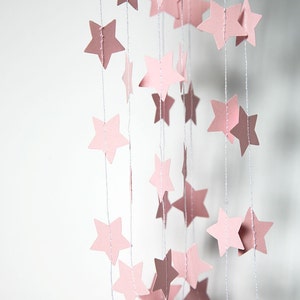 Baby paper garland, Star garland, Pastel pink garland, Baby pink garland decor, Baby shower, Sprinkle shower, Nursery decoration image 1