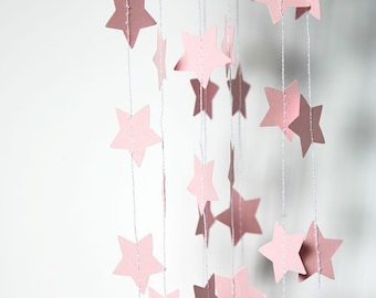 Baby paper garland, Star garland, Pastel pink garland, Baby pink garland decor, Baby shower, Sprinkle shower, Nursery decoration