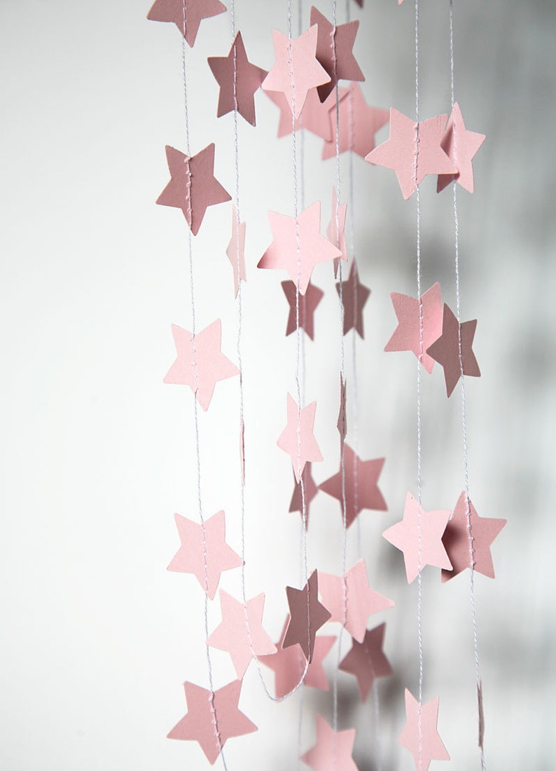 Baby paper garland, Star garland, Pastel pink garland, Baby pink garland decor, Baby shower, Sprinkle shower, Nursery decoration image 1