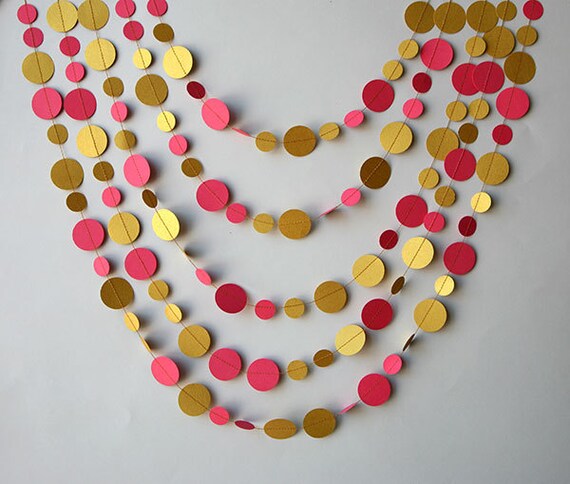 Gold wedding garland, Gold pink garland, gold party decor, Paper garland, Birthday Decor, Wedding decoration,Circle paper garland,PKCG-5202 Il_570xn