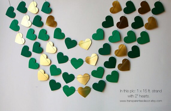 Gold green heart garland, Gold, moss green, jungle green heart garland, Wedding decor, Wedding garland, Bridal shower, KMCO-3502 Il_570xn