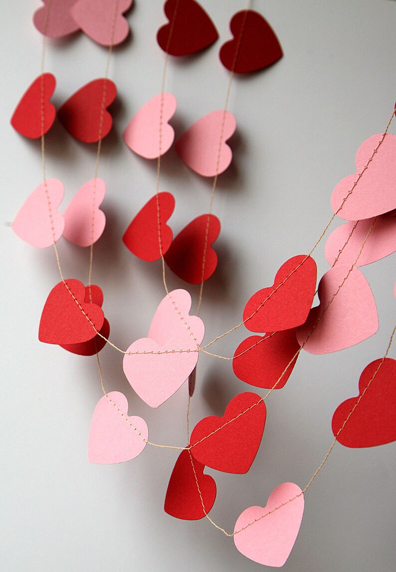 Valentines day heart garland, Red pink heart garland, Valentine decor, Valentines day decor, Paper garland, Wedding decoration, KCO-3050 image 4